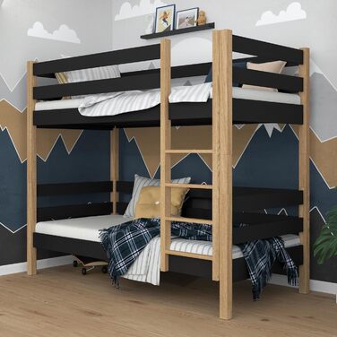 Двоярусне ліжко, дитяче ліжко 120х190 см, для 2 дітей, 2 сторони для складання драбини, 2 окремих спальних місця, закруглені краї,