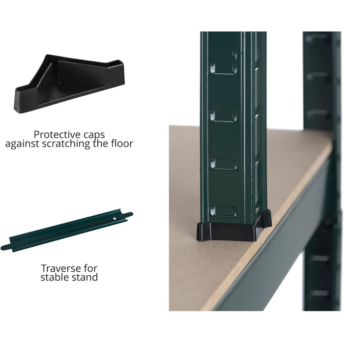 Полиця для робочого столу Stagecaptain WBR-175 SR - Міцна полиця з робочим столом - Полиця для зберігання в майстерні, підвалі, коморі - 5 полиць на 2 глибини - Надзвичайно стійка робоча поверхня висотою 97 см - Зелена