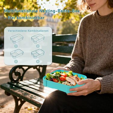 Ланчбокс дитячий з роздільниками 1100 мл - Непротікаючий контейнер для їжі з секціями 3-в-1 для школи - Штабельований бокс для перекусу з кришкою, без BPA, темно-синій