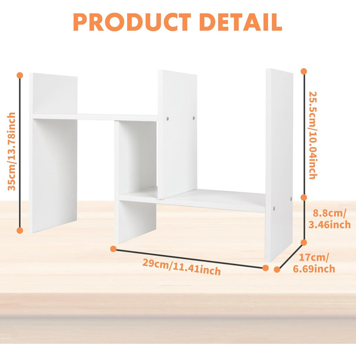 Регульована настільна полиця powerking, дерев&39яна книжкова полиця, органайзер для зберігання на столі, стійка для полиць, розширювана подвійна H-подібна книжкова полиця, білий колір 2432-білий