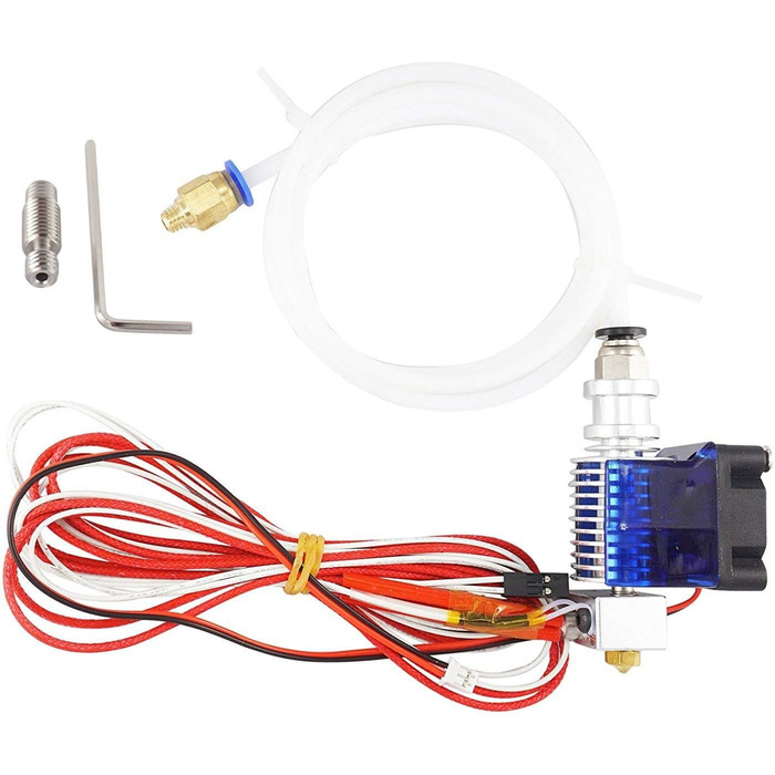 Комплект гарячого кінця V6 Повністю металевий тефлонова J-головка Bowden, сопло 0,4 мм, тефлонова трубка, вентилятор, силіконовий кожух, термопаста, зєднувач PC4-M6 Push-Fit 1,75 мм для 3D-принтерів Anycubic, Creality, Anet та інших. Комплект гарячого кін