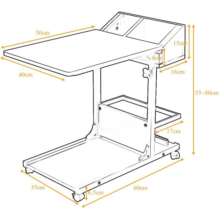Приставний столик soges, стіл для догляду, комп&39ютерний стіл з регульованою висотою, стіл для ноутбука, стіл для ПК, підставка для ноутбука, підставка для ноутбука з колесами та відділенням для дрібних предметів, чорний