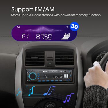 Автомобільна стереосистема Bluetooth 5.0, FM/AM 7 кольорів Автомобільна стереосистема з Bluetooth Hands-free, 1 DIN-радіо стерео з 2 USB/AUX/SD картою/MP3-плеєром, підтримка iOS, Android, 30 радіостанцій Магазин