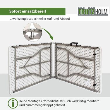 Садовий стіл TRUTZHOLM, стіл для розпродажу, обідній стіл, стіл для пивного намету, розкладний стіл, білий, 180 x 75 x 74 см, складаний, кемпінговий стіл, стіл для вечірок на 8 осіб з ручкою для перенесення