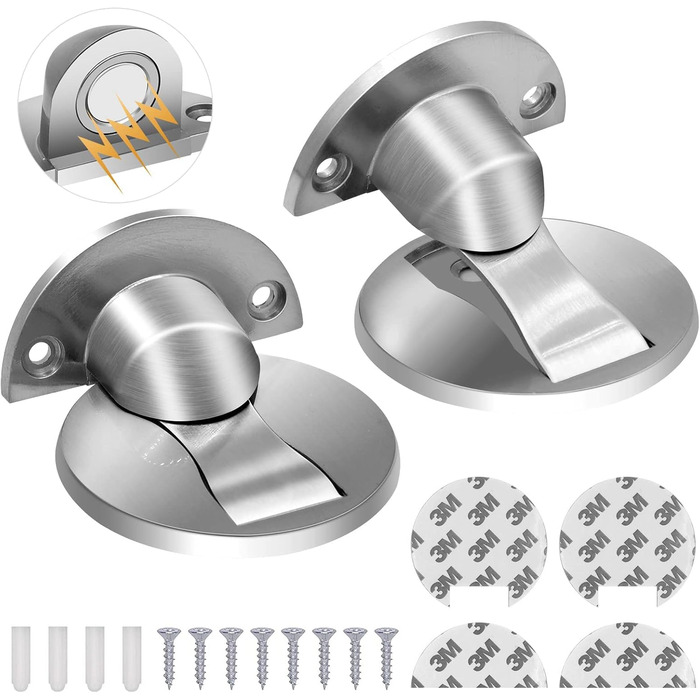 Магнітний дверний обмежувач, підлоговий магнітний дверний обмежувач з нержавіючої сталі, самоклеючий, виготовлений з матового ніке