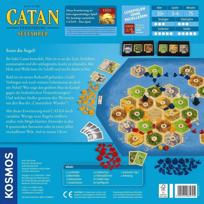 Моряки, розширення для CATAN - The Game, настільна гра для 3-4 гравців віком від 10 років, сімейна гра, грається тільки з базовою грою, Поселенці Катану CATAN Моряки, 682705 CATAN -