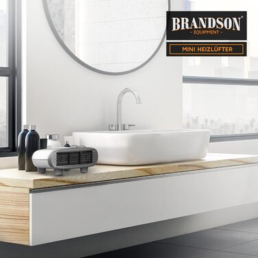 Енергозберігаючий тихий вентилятор-обігрівач Brandson, 3 рівні потужності, вентилятор-обігрівач для ванної кімнати з термостатом, індикатор роботи, 2000 Вт, низький рівень шуму, енергоефективний, захист від перегріву, автоматичне вимкнення A Білий