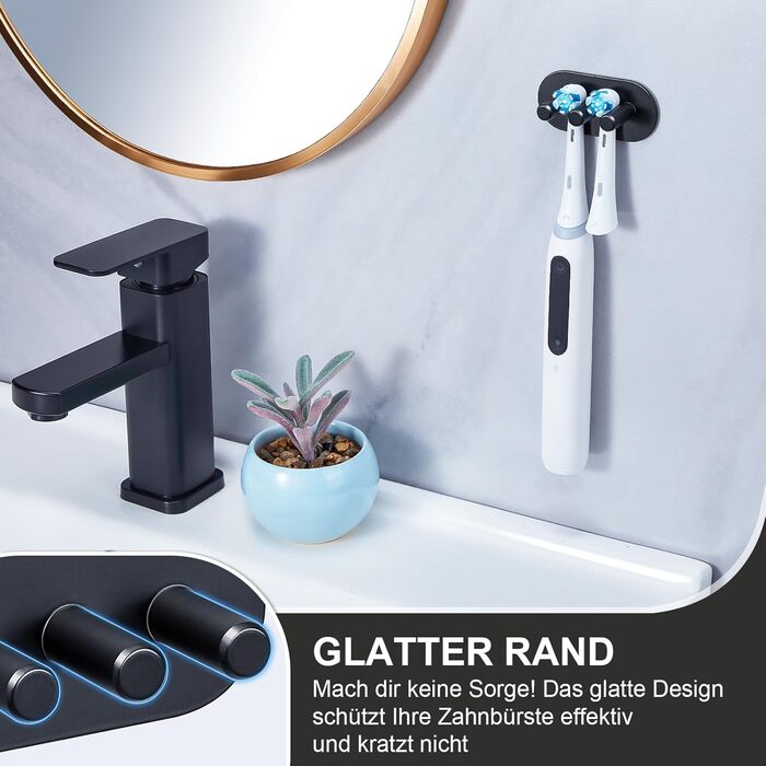 Тримач для зубної щітки Настінний без свердління Тримач для електричної зубної щітки, Тримач для головки щітки з нержавіючої сталі, Самоклеючий тримач для зубної щітки Тримач для головки для зубної щітки для зберігання у ванній кімнаті, чорний
