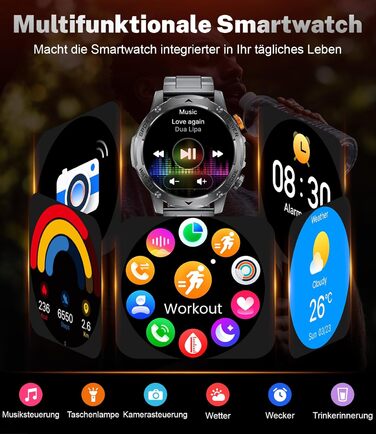 Чоловічий військовий смарт-годинник - акумулятор 1000 мАг/великий HD-дисплей 1,75 дюйма, смарт-годинник з ліхтариком/дзвінками через Bluetooth/130 спортивних режимів, водонепроникний фітнес-годинник IP68 з монітором серцевого ритму/сну, для Android iOS EF