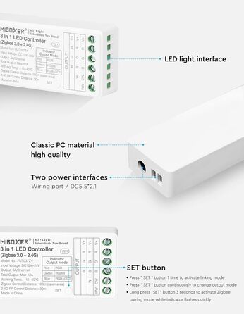 Контролер світлодіодної стрічки LGIDTECH FUT037Z Miboxer 3-в-1 Zigbee 3.0 2.4G, працює зі світлодіодною стрічкою RGB & RGBW & RGB CCT, сумісний з Philips Hue, Storeo Echo Plus (2-го покоління)