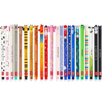 Набір LEGAMI з 22 гелевих ручок, що стираються, з термочутливим чорнилом, різні кольори чорнил та дизайни корпусу, наконечник 0,7 мм, малюнки тварин