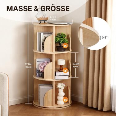 Дитяча книжкова полиця Allyson, що обертається на 360 градусів, 3 рівні, багатофункціональна підставка для компакт-дисків для вітальні та офісу, кругла полиця для файлів для дитячої кімнати та спальні