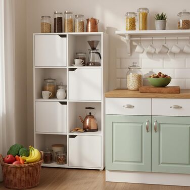 Книжкова полиця для кабінету, спальні та вітальні, книжкова шафа з 4 дверцятами та 8 відділеннями, полиця для зберігання, окремостояча полиця, офісна полиця, полиця для файлів, полиця для папок, 60 x 30 x 120 см