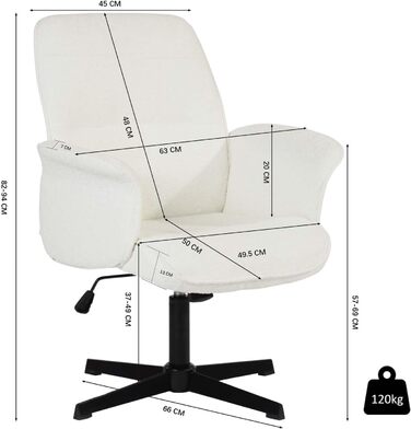 Офісне крісло Скандинавське ергономічне крісло, поворотне на 360, регульована висота, тканина букле, м&39яка тканина, біле, 66x63x82-94 см