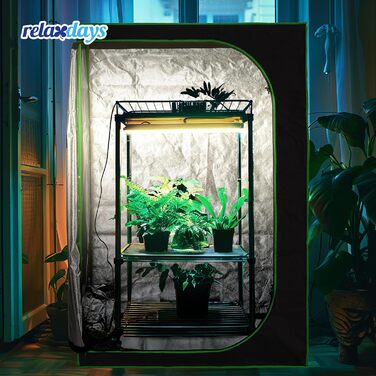 Розплідник для рослин Relaxdays Growzelt, 120x60x60 см, з відбиваючою внутрішньою плівкою, світлонепроникний, для вирощування в приміщенні, чорний/зелений