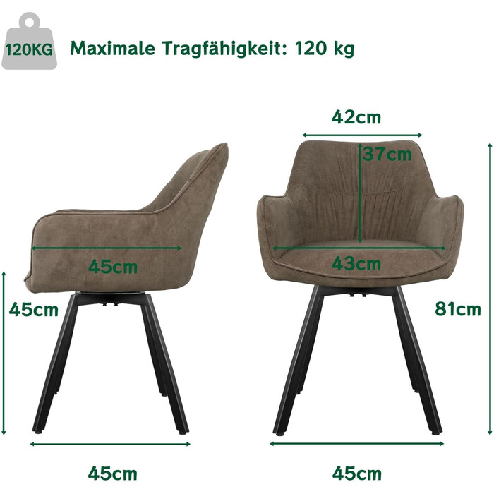 Комплект стільців для їдальні з 4 шт. , обертові крісла, поворот на 360, сучасне м&39яке крісло з оксамиту, стільці для їдальні, кухонне крісло, вітальня, кабінет, спальня, коричневий, 4 обертових крісла