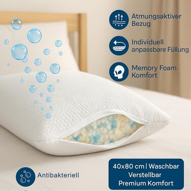 Подушка з піни з ефектом пам&39яті Oxycore, гіпоалергенна, можна прати при 40C, міцна якість з кисневою технологією