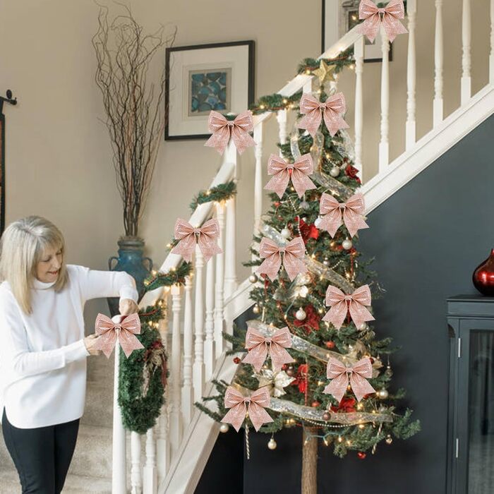Різдвяні бантики 12 шт рожеві SULOLI