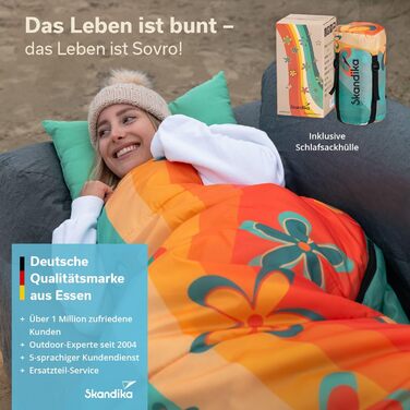 Спальний мішок Skandika Sovro Blanket Вуличний спальний мішок для дорослих, 3 сезони, може використовуватися як подвійний спальний мішок, спальні мішки для кемпінгу з подушкою, теплий спальний мішок для дорослих 190 см Веселка