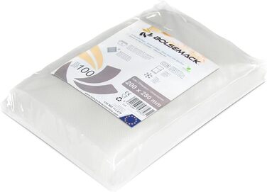 Вакуумний пакувальник BOLSEMACK 20x25 см - Вакуумний пакет 100 шт. для всіх Вакуумний пакувальник і вакууматор харчових продуктів - Вакуумні пакети дуже міцні та стійкі до розривів - Вакуумний пакет для їжі без BPA Тиснений пакет, вакуумна упаковка