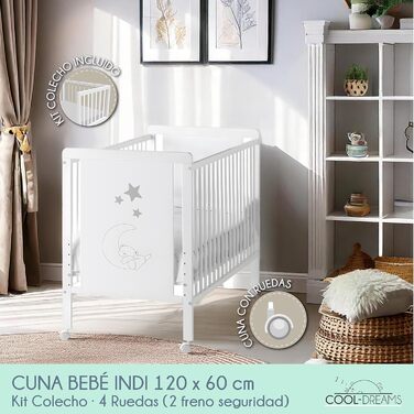 Дерев'яне ліжечко CoolDreams CoolDreams CoolDreams розміром 120 х 60 см і набір для кріплення ліжечка до ліжка, нетоксична фарба н