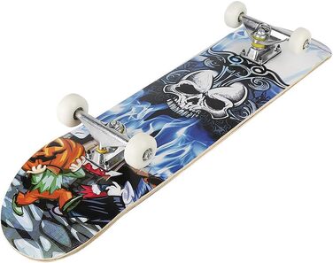 Круїзерний скейтборд з Double Kick - повний комплект для дітей, підлітків та дорослих, 7-шарова увігнута дека з канадського клена, 79 x 19.5 x 9.5 см, візерунок черепа
