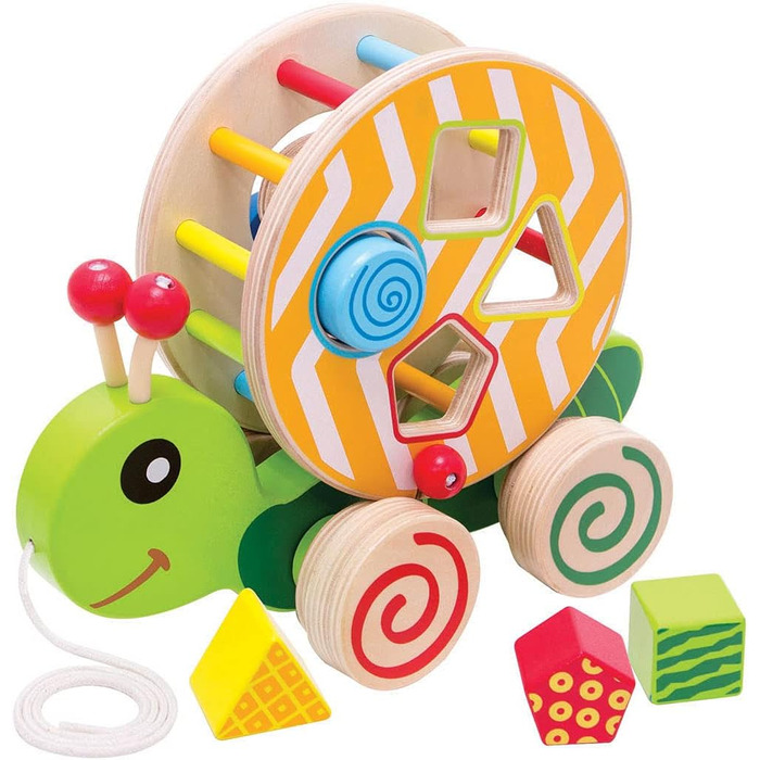 Звірятко Eichhorn 100002231, що тягнеться, з 4 різними вставними блоками, березова іграшка з рухом, для дітей від 1 року, розмір 1