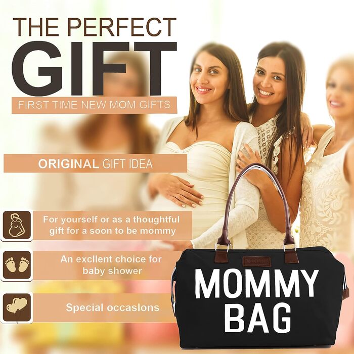 Пеленальна сумка, сумки для мами для лікарні та функціональна велика пеленальна сумка для догляду за дитиною, чорна