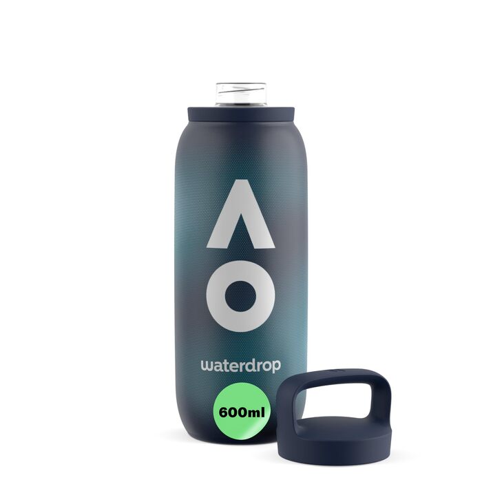 Пляшка для води waterdrop Australian Open 2026 600 мл - Термопляшка з нержавіючої сталі, герметична, зберігає холод 24 години та гарячу 6 годин - Ідеально підходить для спорту, подорожей, офісу, фітнесу, дому, без BPA 0,6 л - Темно-синій градієнт