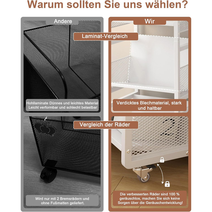 Металевий книжковий візок на колесах, вантажопідйомність 70 кг, бібліотечний візок з ручкою, 3 полиці, книжкова шафа на колесах для вітальні, спальні, офісу, бібліотеки з 3 магнітними підставками для книг білий