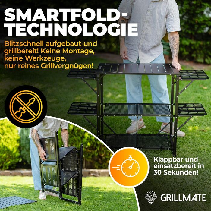 Складаний стіл для гриля на відкритому повітрі, стійкий до погодних умов Бічний стіл для гриля, стіл для гриля, балкону, кемпінгу, саду Складана кемпінгова кухня з іржостійкого алюмінію вантажопідйомність 50 кг, включаючи сумку для перенесення