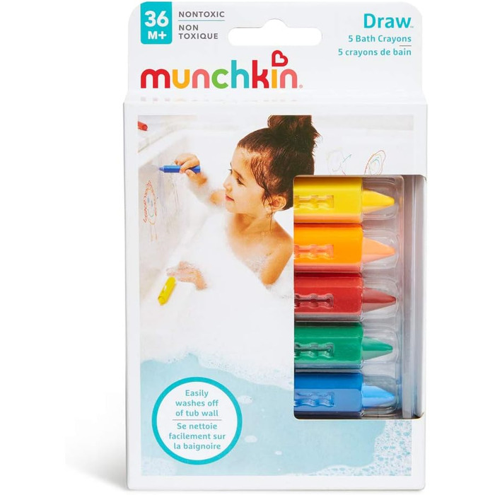 Фарби для ванн Манчкін, барвисті іграшки для ванни, практичні крейдяні фарби для ванни на плитці та кераміці, набір з 5 шт. , який