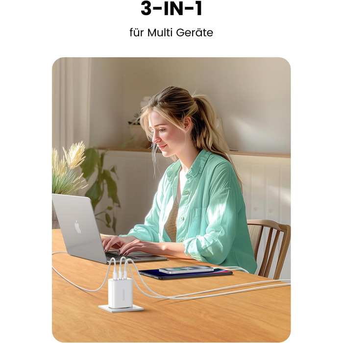 Зарядний пристрій USB C 65 Вт з 3 портами USB-C Блок живлення PPS Fast Charger PD Charger 60 Вт сумісний з MacBook Pro/Air, iPad P