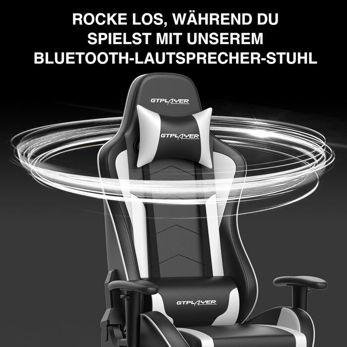 Ігрове крісло GTPLAYER з підставкою для ніг, Bluetooth-колонка, ергономічне офісне крісло, комп&39ютерне крісло, стільце для столу, крісло для ПК з регульованою спинкою, вантажопідйомність 150 кг, білий колір