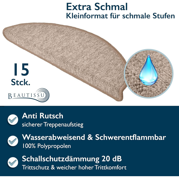 Килимки для сходів Beautissu 55x15 см - 15 шт. вузькі килимки для сходів самоклеючі килимки для сходів в приміщенні килимок для сх