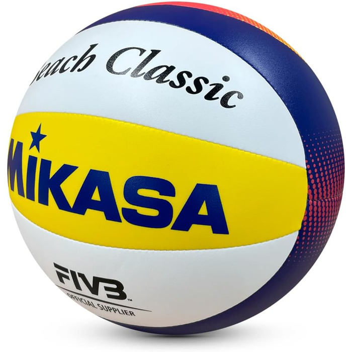 Пляжний волейбольний м'яч Mikasa Beach Classic, Розмір 5, Технологія TwinSTLock, Водонепроникний, Синій/Жовтий/Червоний