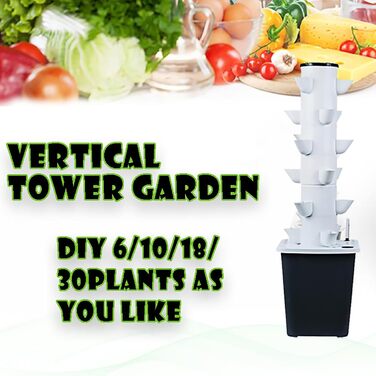 Стручків Hydroponics Tower Garden Hydroponics Growing System Набір для аеропоніки для вирощування трав, фруктів і овочів з гідратаційним насосом, адаптером, сітковими горщиками, часом, 30