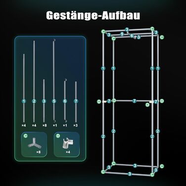 См, Гроубокс з міцним та водонепроникним зовнішнім шаром 1680D, високовідбиваюче алюмінієве внутрішнє покриття, Гроутент з великим оглядовим вікном та піддоном, A06 (Чорний) 60 см (Ш) x 60 см (Г) x 180 см (В), 60x60x180
