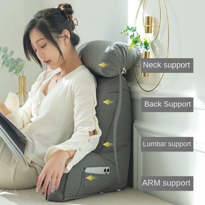 Подушка для читання зі знімним підголівником та бічною кишенею - подушка для крісла-ліжка з підлокітниками для підтримки попереку/шиї, ергономічна подушка для сидіння в ліжку, дивані, офісі (754050 см) (зелена)