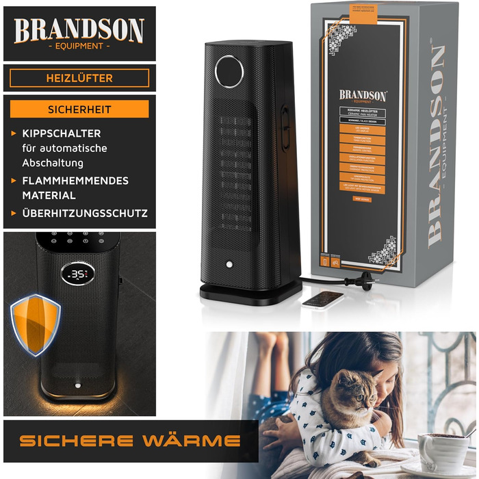 Тепловентилятор з пультом дистанційного керування - Лауреат нагород - ECO режим, енергозбереження, тихий - 2000 Вт - Коливання - Блокування від дітей - Таймер - Світлодіодне освітлення - Ванна кімната, вітальня, офіс, дитяча кімната