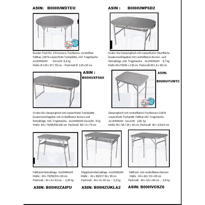 Складаний алюмінієвий кемпінговий стіл - STABIELO - Ширина 40 x 80 Довжина - 32/61 - з регульованими ніжками