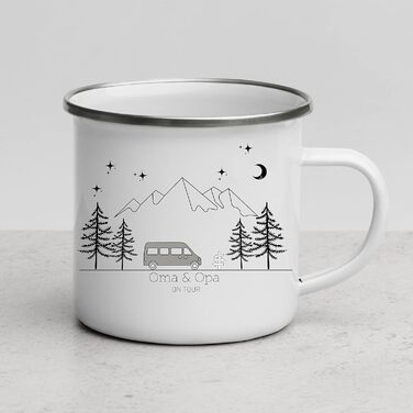 Емальована кружка Маленька Матильда, барвиста персоналізована кемпінгова кружка з іменем для кемпінгу, кавова кружка, аксесуар для каравану, кружка з нержавіючої сталі, подарунок для кемперів (сірий колір)