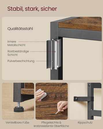 Вішалка для одягу, Шафа, Меблі для передпокою з полицею для взуття, Відкриті відділення, Гачки для одягу, Регульовані полиці, Індустріальний стиль, для передпокою, вхідної зони, Вінтажний коричневий-чорний HSR432K01 Вінтажний коричневий чорнильний