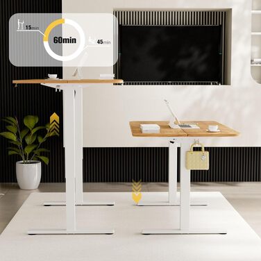 Рама столу ERGOMAKER з регулюванням висоти, функцією пам&39яті та плавним пуском/зупинкою, 2-рівнева телескопічна регульована по висоті рама столу, електрична рама столу (білого кольору), рама з одним двигуном, білий колір