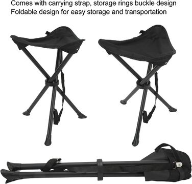 Вуличний штатив-стілець Alomejor, вантажопідйомність 200 кг, 3-ногий штатив-стілець, портативний складний стілець для риболовлі, кемпінгу, пікніків, чорний