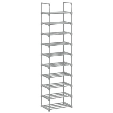 Рівнева взуттєва полиця, висока відкрита шафа для взуття, вузька підставка для взуття, металеве місце для зберігання взуття, компактне, для гардеробної, передпокою, 30 x 45 x 174 см, сірий LSA025G02 10 ярусів (45Ш см) сірий, 10-