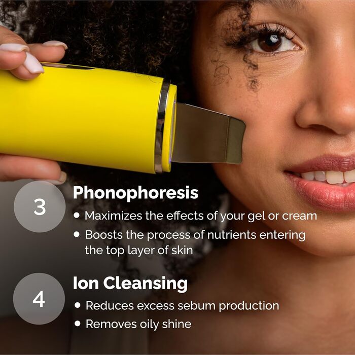 Ультразвуковий пілінговий пристрій для очищення обличчя, 5-режимний скраб для очищення пор шкіри, ультразвуковий пілінг, антивіковий засіб для видалення чорних крапок, зміцнення шкіри обличчя - жовтий