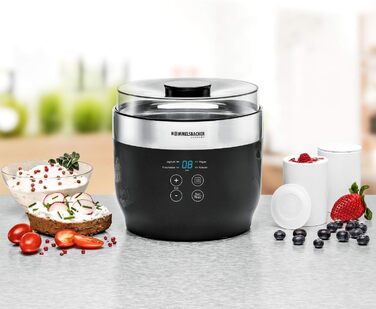 Йогуртниця ROMMELSBACHER JG 80 'Jona', у комплекті 4 керамічні порційні чашки по 125 мл, 2 скляні ємності XXL по 1,2 л, 4 попередн