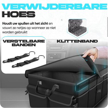 Органайзер для багажника FORTEM, сумка для багажника, складаний автомобільний органайзер з відділеннями, нековзним дном, регульованими ременями фіксації та відкидним кришкою (Чорний) Середній