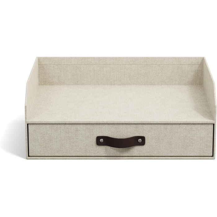 Лоток для листів BIGSO Walter з вбудованою шухлядою практичне місце для зберігання листів, документів тощо система організації з ДВП з папером, що імітує лляну тканину бежевий